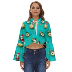 Christmas Decorations Blue Xmas Background Boho Long Bell Sleeve Top