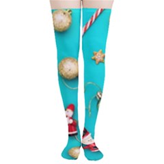 Christmas Decorations Blue Xmas Background Thigh High Stockings