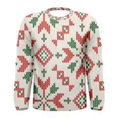 Christmas Texture, New Year, Red-green Christmas Ornament Texture Men s Long Sleeve T-shirt