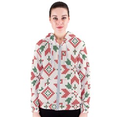 Christmas Texture, New Year, Red-green Christmas Ornament Texture Women s Zipper Hoodie