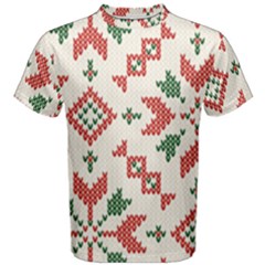 Christmas Texture, New Year, Red-green Christmas Ornament Texture Men s Cotton T-shirt by kyorashop23