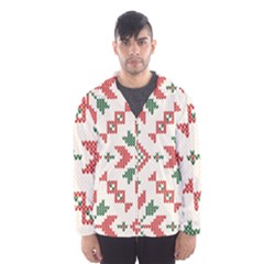 Christmas Texture, New Year, Red-green Christmas Ornament Texture Men s Hooded Windbreaker