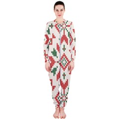 Christmas Texture, New Year, Red-green Christmas Ornament Texture Onepiece Jumpsuit (ladies)