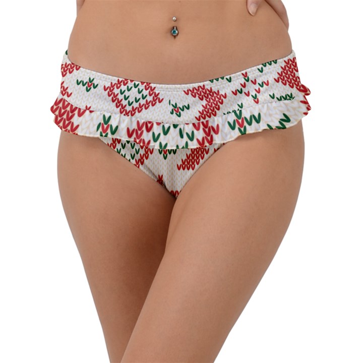 Christmas Texture, New Year, Red-green Christmas Ornament Texture Frill Bikini Bottoms