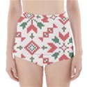 Christmas Texture, New Year, Red-green Christmas Ornament Texture High-Waisted Bikini Bottoms View1