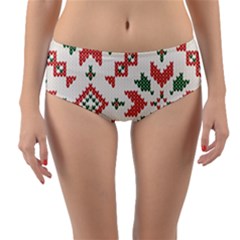 Christmas Texture, New Year, Red-green Christmas Ornament Texture Reversible Mid-waist Bikini Bottoms by kyorashop23