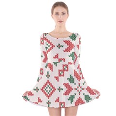 Christmas Texture, New Year, Red-green Christmas Ornament Texture Long Sleeve Velvet Skater Dress