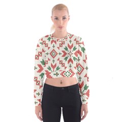 Christmas Texture, New Year, Red-green Christmas Ornament Texture Cropped Sweatshirt