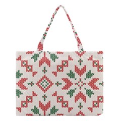 Christmas Texture, New Year, Red-green Christmas Ornament Texture Medium Tote Bag by kyorashop23