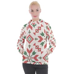 Christmas Texture, New Year, Red-green Christmas Ornament Texture Women s Hooded Pullover