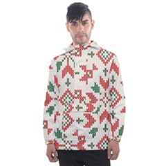 Christmas Texture, New Year, Red-green Christmas Ornament Texture Men s Front Pocket Pullover Windbreaker