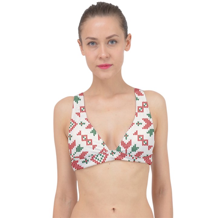 Christmas Texture, New Year, Red-green Christmas Ornament Texture Classic Banded Bikini Top