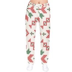 Christmas Texture, New Year, Red-green Christmas Ornament Texture Women Velvet Drawstring Pants