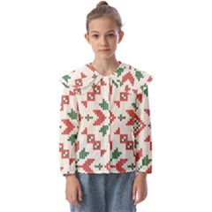 Christmas Texture, New Year, Red-green Christmas Ornament Texture Kids  Peter Pan Collar Blouse by kyorashop23