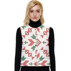 Christmas Texture, New Year, Red-green Christmas Ornament Texture Women s Button Up Puffer Vest