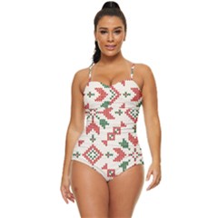 Christmas Texture, New Year, Red-green Christmas Ornament Texture Retro Full Coverage Swimsuit by kyorashop23