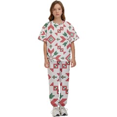 Christmas Texture, New Year, Red-green Christmas Ornament Texture Kids  T-shirt And Pants Sports Set