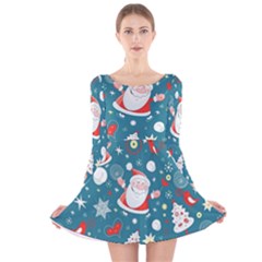 Christmas, Decorative, Desenho, Pattern Long Sleeve Velvet Skater Dress