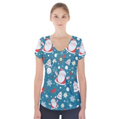 Christmas, Decorative, Desenho, Pattern Short Sleeve Front Detail Top