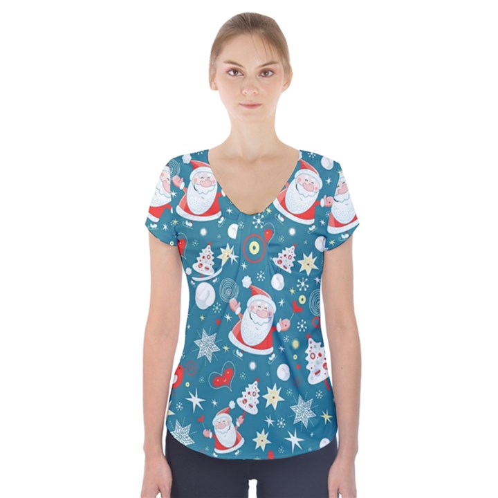 Christmas, Decorative, Desenho, Pattern Short Sleeve Front Detail Top