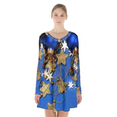 Merry Christmas, Baubles Long Sleeve Velvet V-neck Dress