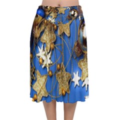 Merry Christmas, Baubles Velvet Flared Midi Skirt