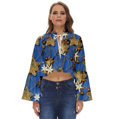 Merry Christmas, Baubles Boho Long Bell Sleeve Top