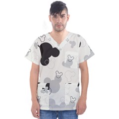 Mickey Mouse, Black, Classic, Cute, Disne Men s V-Neck Scrub Top