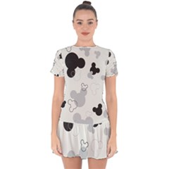 Mickey Mouse, Black, Classic, Cute, Disne Drop Hem Mini Chiffon Dress