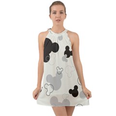 Mickey Mouse, Black, Classic, Cute, Disne Halter Tie Back Chiffon Dress