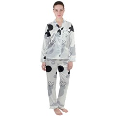 Mickey Mouse, Black, Classic, Cute, Disne Women s Long Sleeve Satin Pajamas Set	