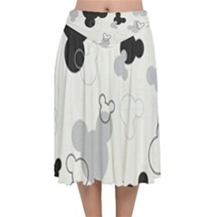 Mickey Mouse, Black, Classic, Cute, Disne Velvet Flared Midi Skirt