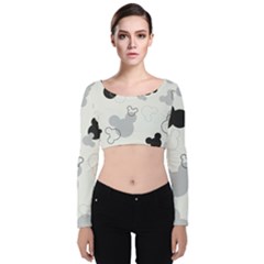 Mickey Mouse, Black, Classic, Cute, Disne Velvet Long Sleeve Crop Top