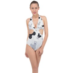 Mickey Mouse, Black, Classic, Cute, Disne Halter Front Plunge Swimsuit