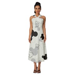 Mickey Mouse, Black, Classic, Cute, Disne Sleeveless Cross Front Cocktail Midi Chiffon Dress