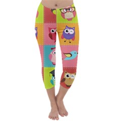 Owls Pattern, Abstract, Art, Desenho Capri Winter Leggings 