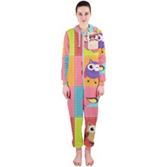 Owls Pattern, Abstract, Art, Desenho Hooded Jumpsuit (ladies)