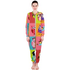 Owls Pattern, Abstract, Art, Desenho Onepiece Jumpsuit (ladies)