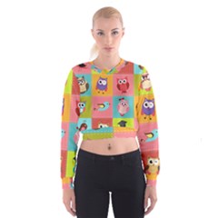 Owls Pattern, Abstract, Art, Desenho Cropped Sweatshirt