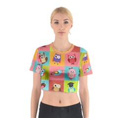 Owls Pattern, Abstract, Art, Desenho Cotton Crop Top by kyorashop23