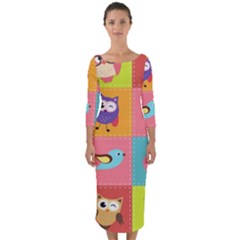 Owls Pattern, Abstract, Art, Desenho Quarter Sleeve Midi Bodycon Dress by kyorashop23