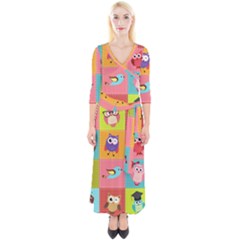 Owls Pattern, Abstract, Art, Desenho Quarter Sleeve Wrap Maxi Dress by kyorashop23