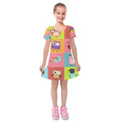 Owls Pattern, Abstract, Art, Desenho Kids  Short Sleeve Velvet Dress