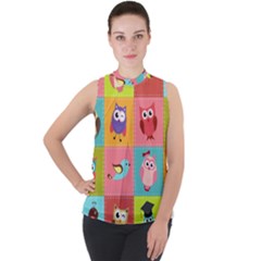 Owls Pattern, Abstract, Art, Desenho Mock Neck Chiffon Sleeveless Top by kyorashop23