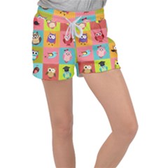 Owls Pattern, Abstract, Art, Desenho Women s Velour Lounge Shorts by kyorashop23