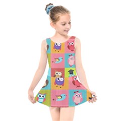 Owls Pattern, Abstract, Art, Desenho Kids  Skater Dress Swimsuit by kyorashop23