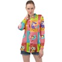 Owls Pattern, Abstract, Art, Desenho Long Sleeve Satin Shirt View1