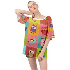 Owls Pattern, Abstract, Art, Desenho Oversized Chiffon Top by kyorashop23