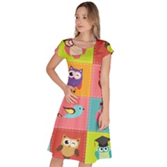 Owls Pattern, Abstract, Art, Desenho Classic Short Sleeve Dress by kyorashop23