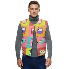 Owls Pattern, Abstract, Art, Desenho Men s Button Up Puffer Vest	